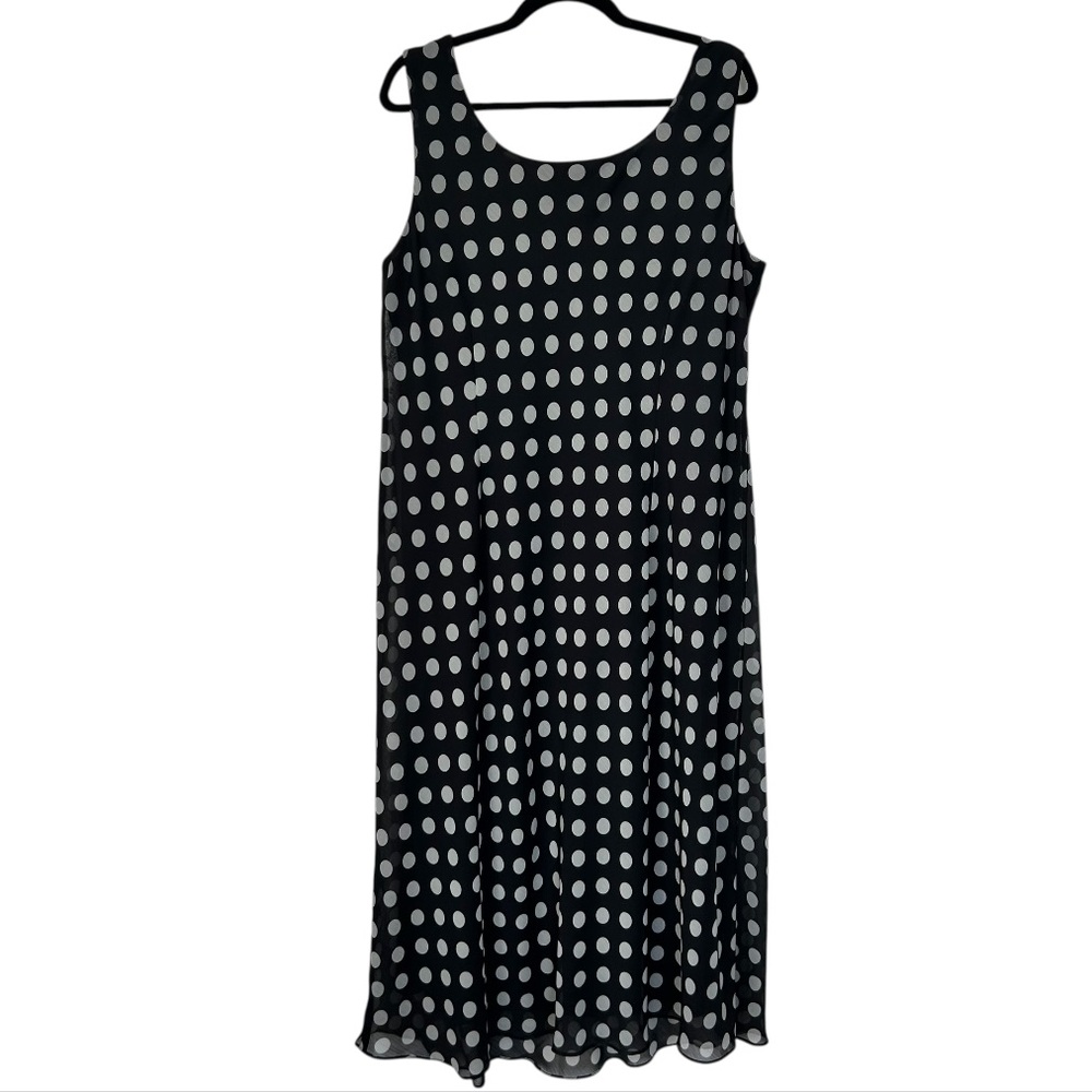 DANA KAY Women’s Sleeveless Maxi Dress Black White PolkaDot Chiffon Overlay 18W - Picture 2 of 12
